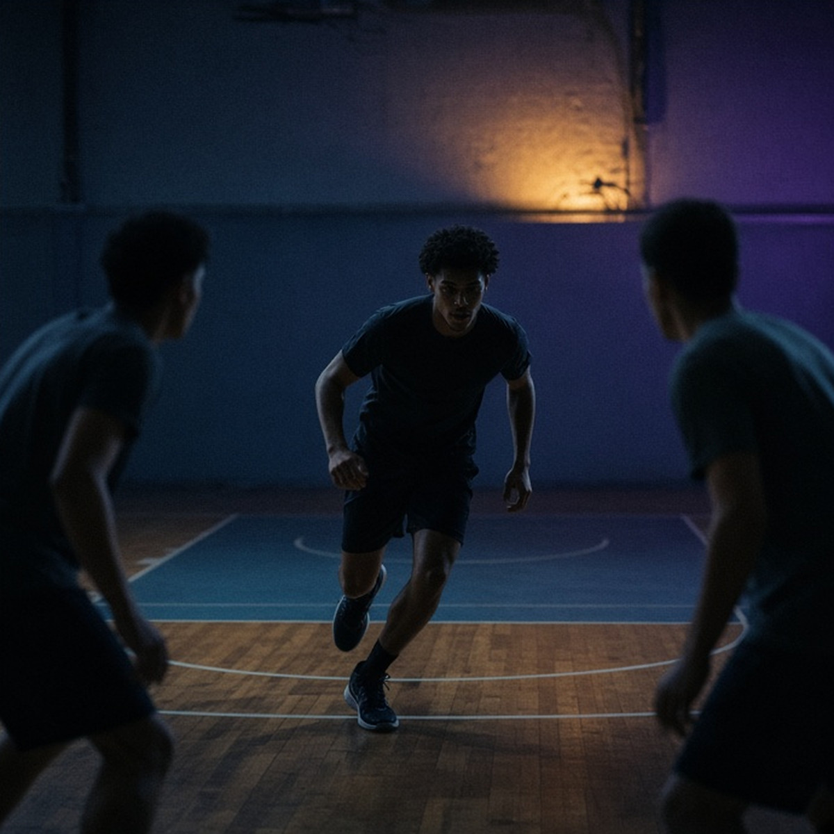 A fictional player entering a temporary opening on the court