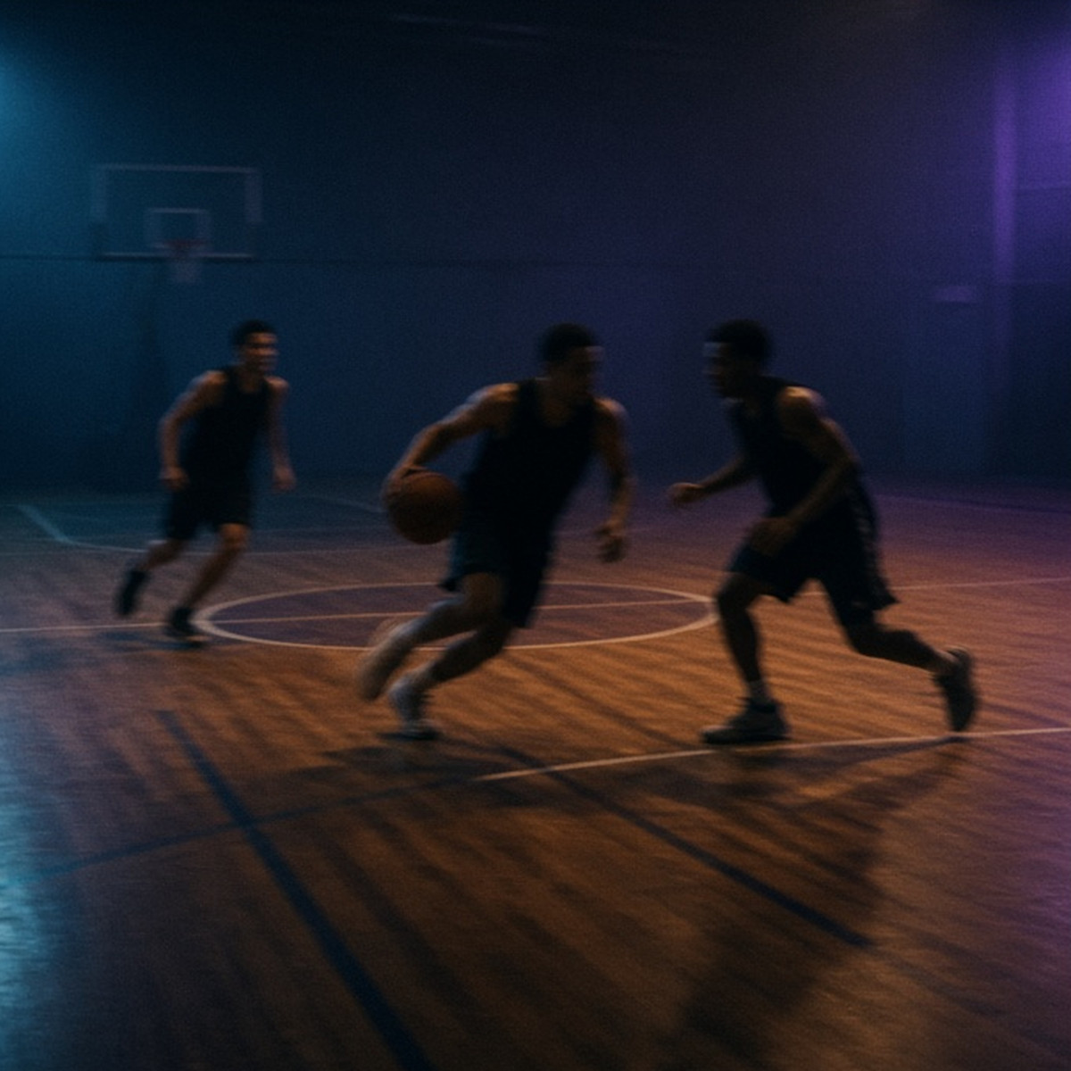 Fictional basketball movement flowing from one end to another