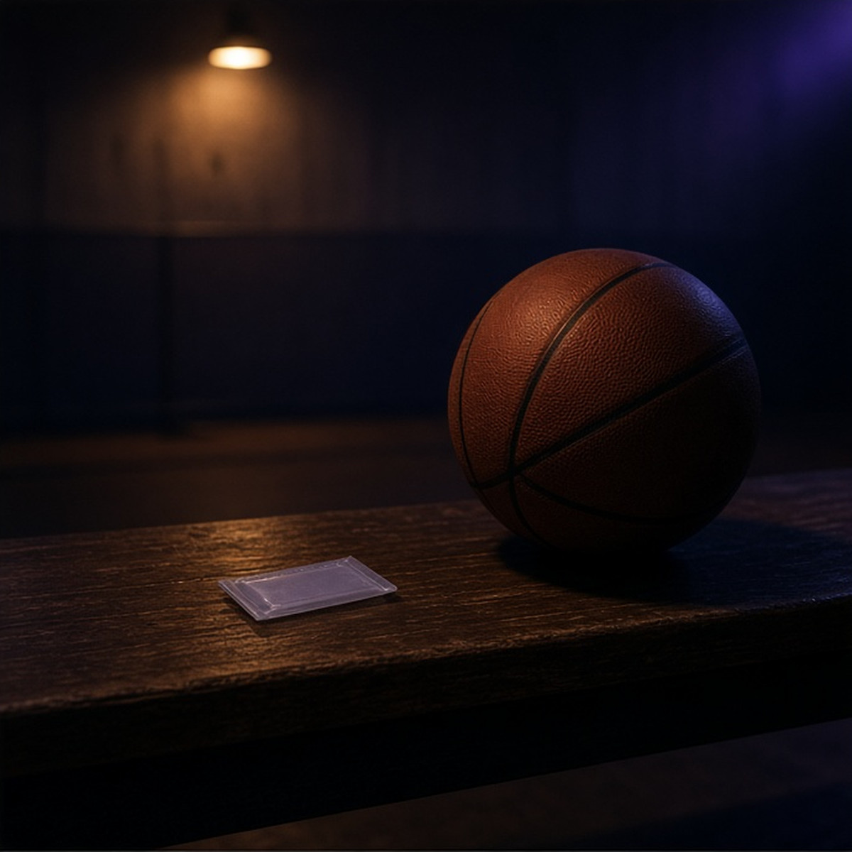 A single unmarked basketball cue ticket beside a ball