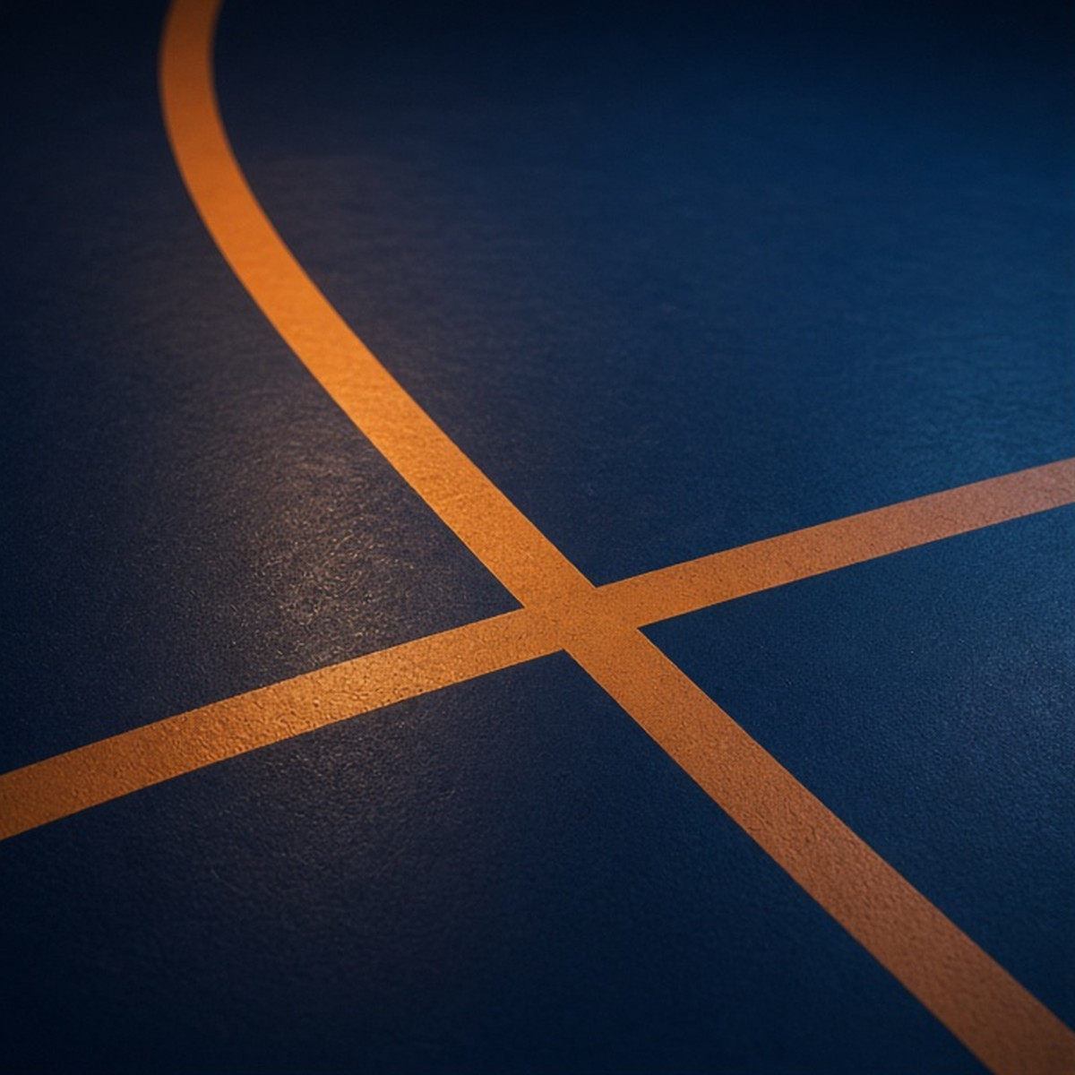 One continuous painted court boundary seen on a light table