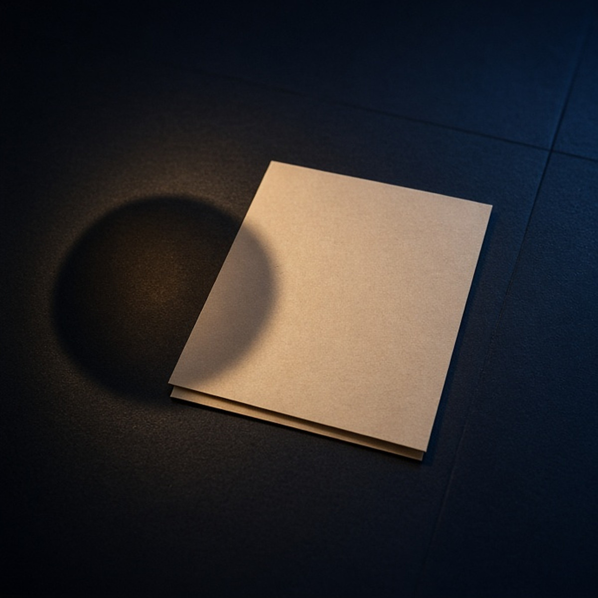 A single unmarked film sleeve on a court-black surface