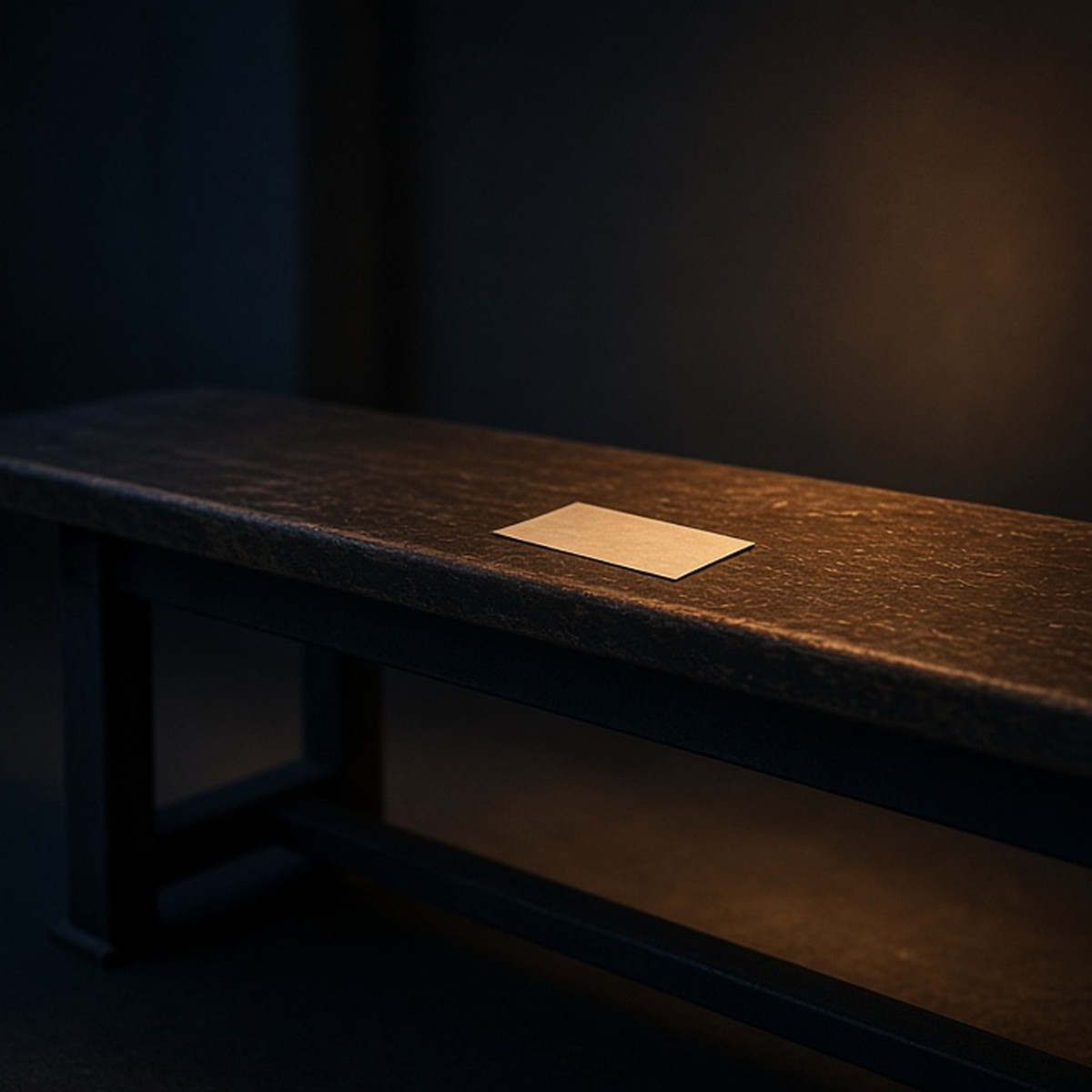 A basketball cue ticket remaining on an empty bench after the lights dim
