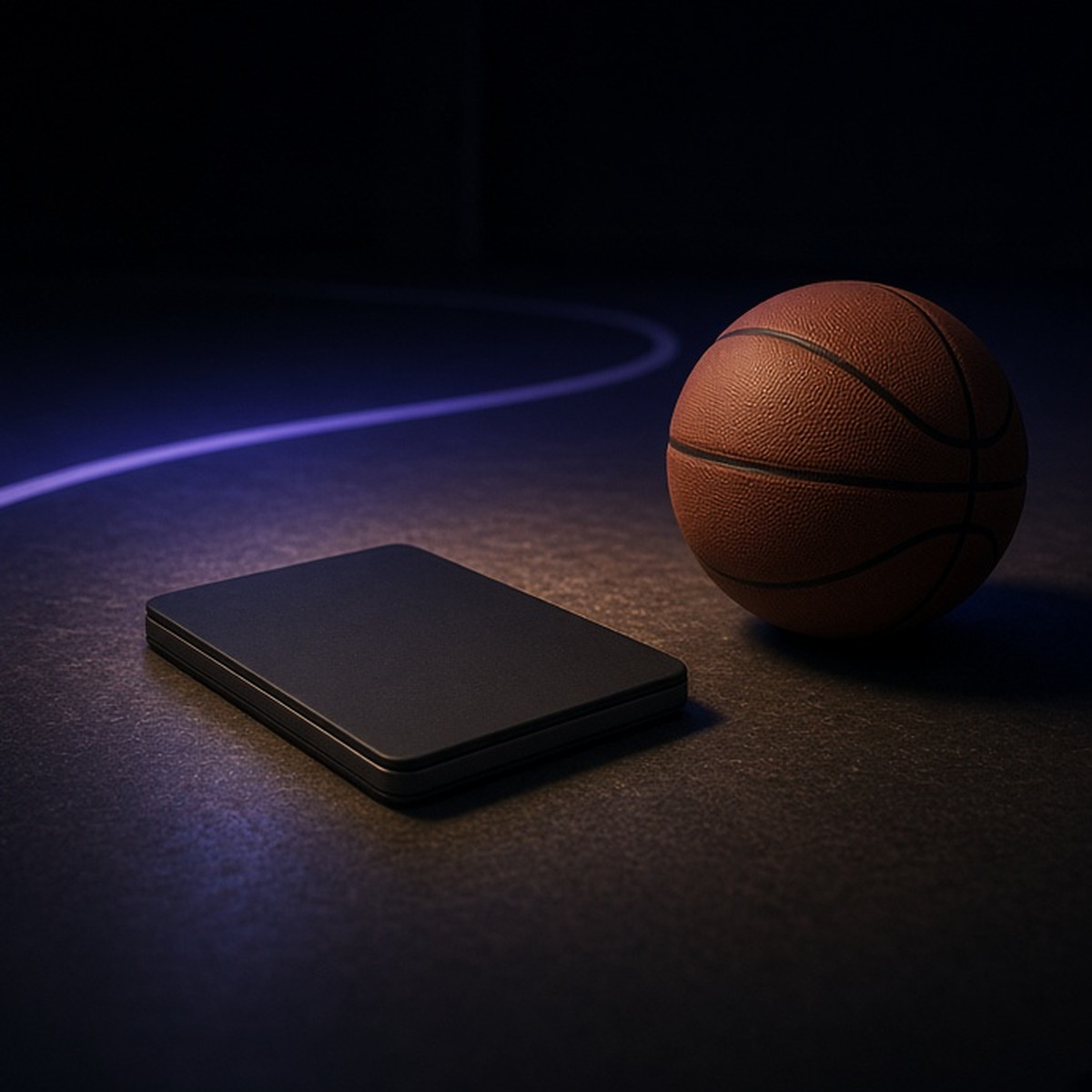 A fictional phone face-down beside a ball with no visible interface