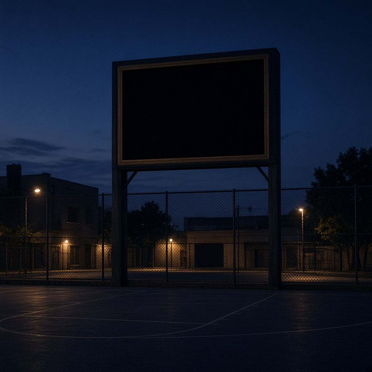 An empty scoreboard frame with no numbers or lettering