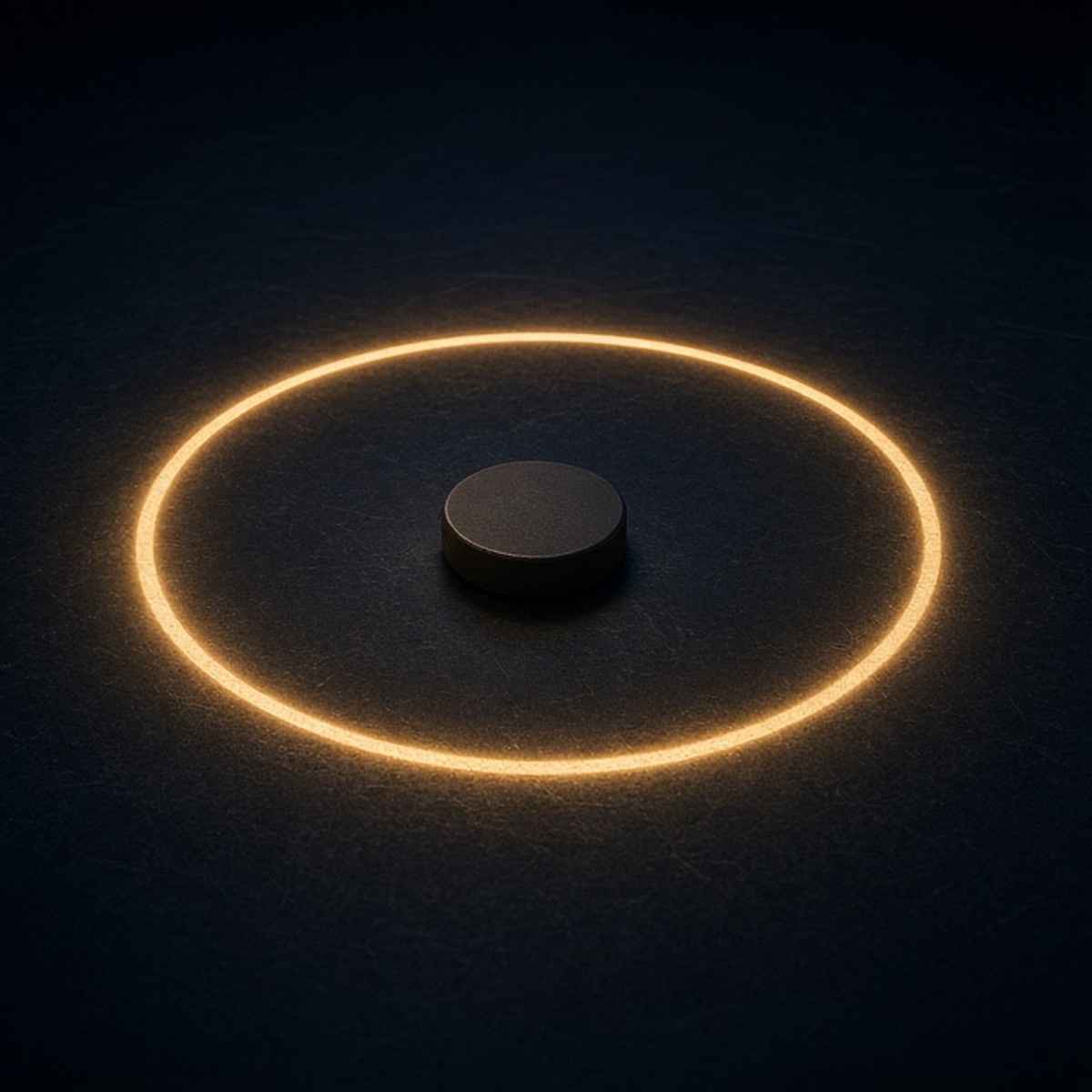 One neutral cue resting inside a closed boundary of court light