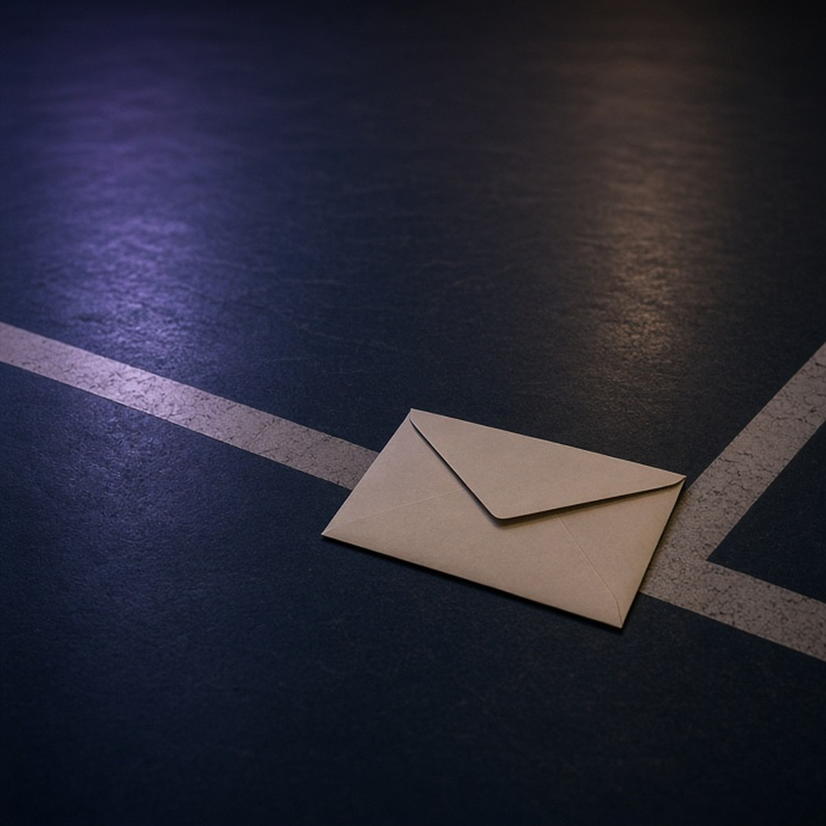 A closed blank envelope placed outside the painted playing area